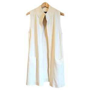 White House Black Market Long Sleeveless Sweater Vest Wool Blend Cream Sz Small